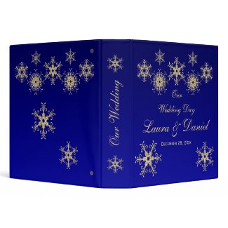 1.5" Blue, Gold Glitter Snowflakes Wedding BINDER