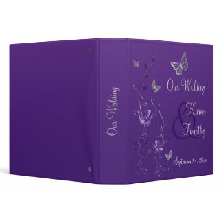 1.5" Purple Silver Floral Butterfly Wedding Binder