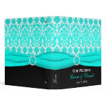 1" Aqua, Black, and White Damask Wedding Binder