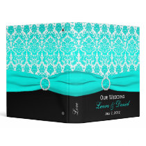 1" Aqua, Black, and White Damask Wedding Binder