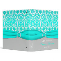 1" Aqua, Gray, and White Damask Wedding Binder