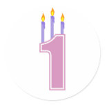 1 Birthday Candles (Pink / Purple) Round Stickers