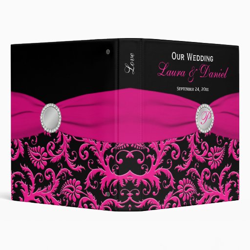1" Black and Pink Damask Wedding Binder