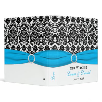 1" Blue, Black, and White Damask Wedding Binder by NiteOwlStudio