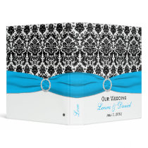 1" Blue, Black, and White Damask Wedding Binder