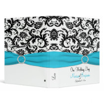 1" Blue, White, and Black Damask Wedding Binder