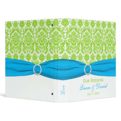 1" Blue, White and Lime Damask Wedding Binder by NiteOwlStudio