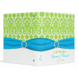 1" Blue, White and Lime Damask Wedding Binder