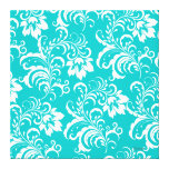 1 Canvas Teal Blue White Damask Floral Stretched Canvas Prints