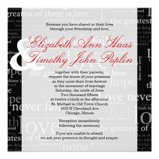 1 Corinthians 13 Black & White Wedding Invitation