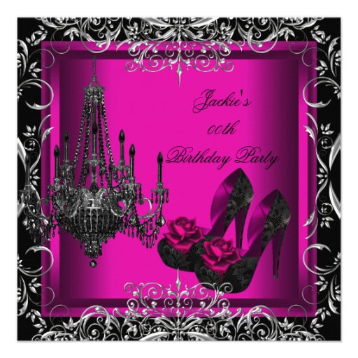 1 Hot Pink Black Party Birthday High Heel Shoes Announcements
