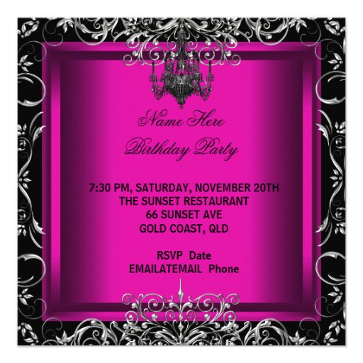 1 Hot Pink Black Party Birthday High Heel Shoes Announcements