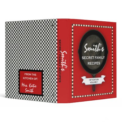 1" Iron Skillet Checkered Recipe Binder by WITTYDESIGNZ