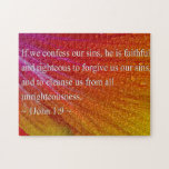 1 John 1:9 on Colorful Hibiscus Jigsaw Puzzle