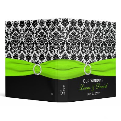 1" Lime, Black, and White Damask Wedding Binder by NiteOwlStudio