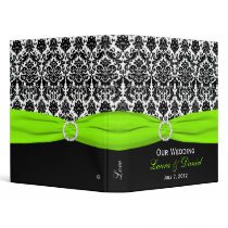 1" Lime, Black, and White Damask Wedding Binder