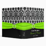 1" Lime, Black, and White Damask Wedding Binder