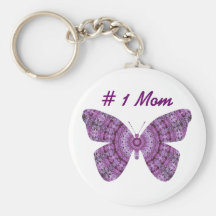 # 1 Mom, Purple fractal butterfly Key Chain