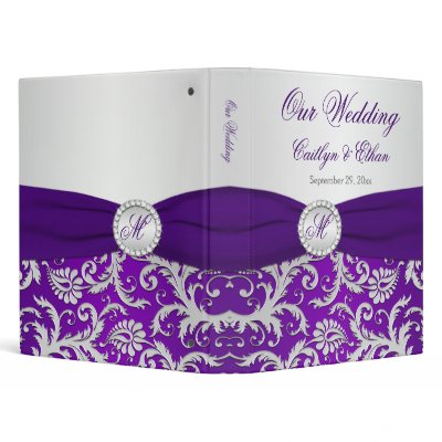 1" Monogram Purple, Silver Damask Wedding Binder by NiteOwlStudio