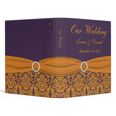 1" Orange and Purple Damask Wedding Binder by NiteOwlStudio