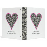 1" Personalized Pink Trimmed Zebra Heart Binder