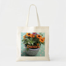1 Pewter Pot Daisies Canvas Bag