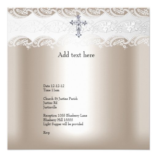 1 Photo Baptism White Beige Cross Baby Girl Boy Personalized Invite