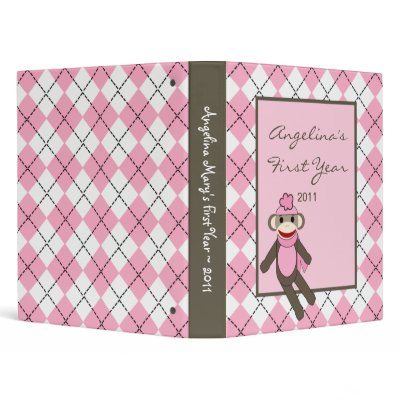 1" Photo Binder Scrapbook Pink Argyle Sock Monkey by AnnLeeDesigns