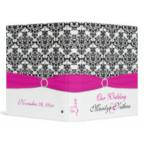 1" Pink, White and Black Damask Wedding Binder