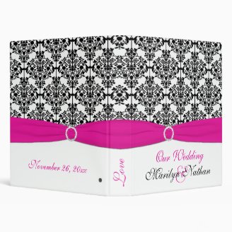 1" Pink, White and Black Damask Wedding Binder