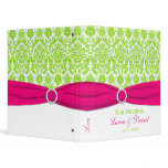 1" Pink, White and Lime Damask Wedding Binder