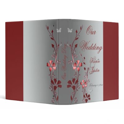 1" Red and Silver Floral Wedding Binder by NiteOwlStudio