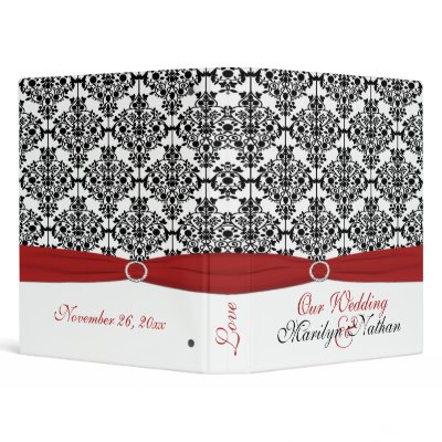 1" Red, White and Black Damask Wedding Binder by NiteOwlStudio