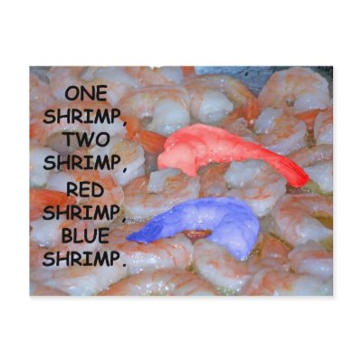 1 shrimp, 2 shrimp post cards by nicolerenner