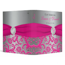 1" Silver/Gray and Pink Damask Wedding Binder