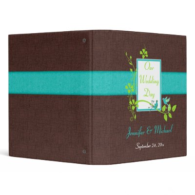 1" Turquoise Green Brown Crackle Wedding Binder by NiteOwlStudio