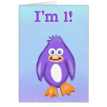 1 Year Old Purple Penguin Card cards