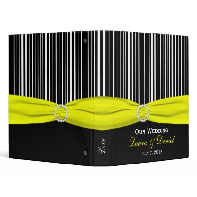 1" Yellow, Black, and White Striped Wedding Binder by NiteOwlStudio
