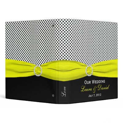 1" Yellow, Black, White Polka Dots Wedding Binder by NiteOwlStudio