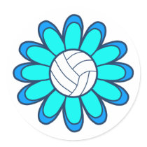 1Aqua Volleyball Girl Round Stickers