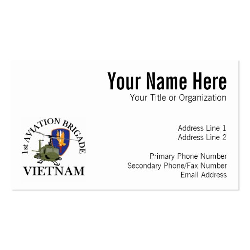 1st Avn Bde Vietnam Vet Huey Business Card Template (front side)