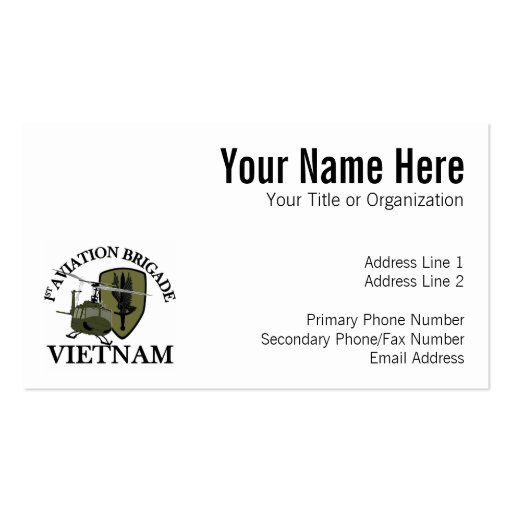 1st AVN BDE Vietnam Vet Huey Business Cards (front side)