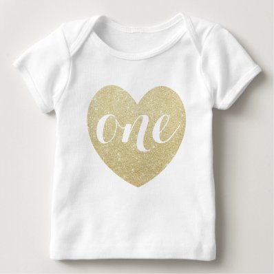 1st Birthday Baby Girl Glitter heart-Print T Shirt