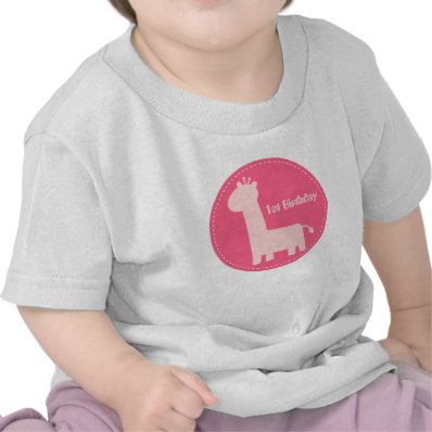 1st Birthday - Baby Girl Pink Giraffe Silhouette T Shirts