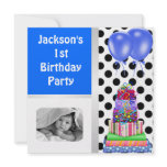1st Birthday Balloons Gifts Black & White Blue Announcement