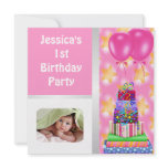 1st Birthday Balloons Gifts Pink Yellow Stars Invitation