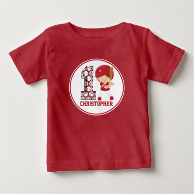 1st Birthday Baseball Batter Red and White T-shirts