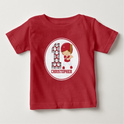 1st Birthday Baseball Batter Red and White T-shirts