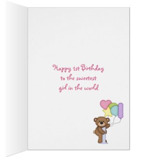 1st Birthday Bear Rainbow Stripes and Balloons Greeting Cards