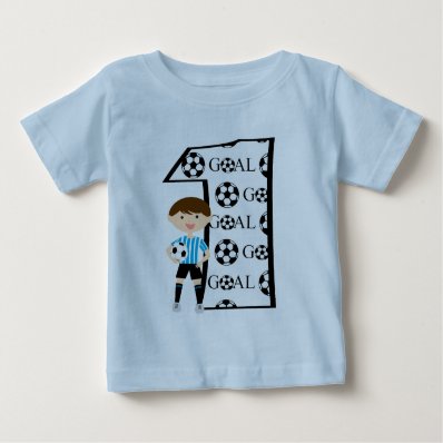 1st Birthday Blue and White Soccer Goal T-Shirt